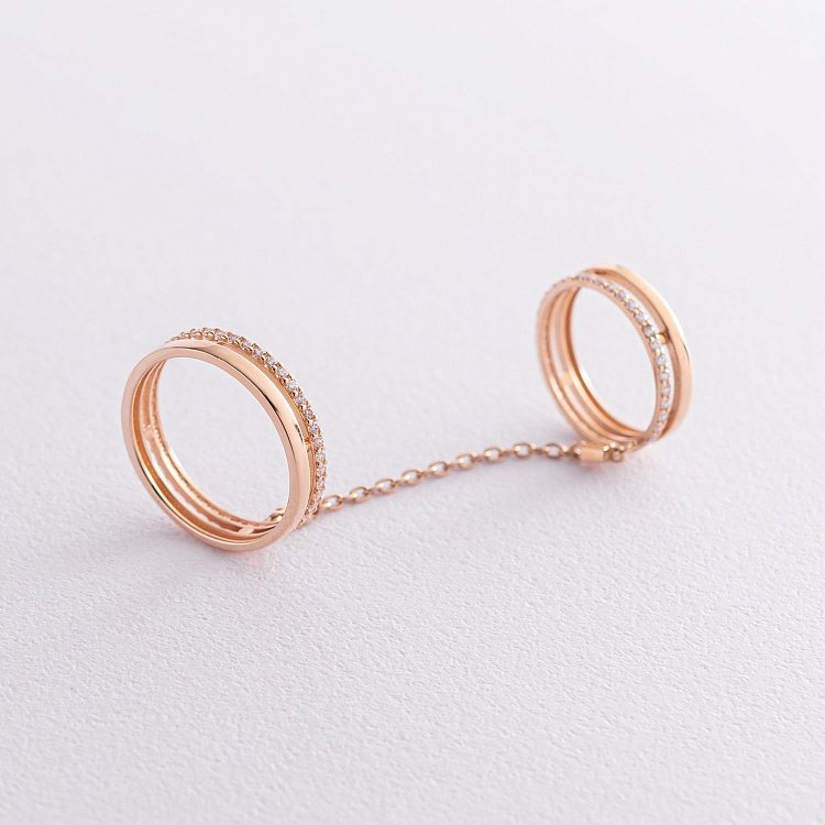 Подвійна золота каблучка на фалангу з фіанітами к05513 від ювелірного магазину Онікс - 1