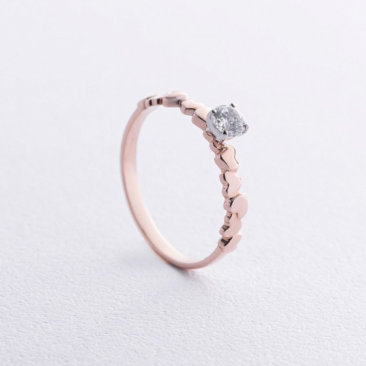 Золота заручальна каблучка з сердечками (фіаніт) к07645 від ювелірного магазину Онікс