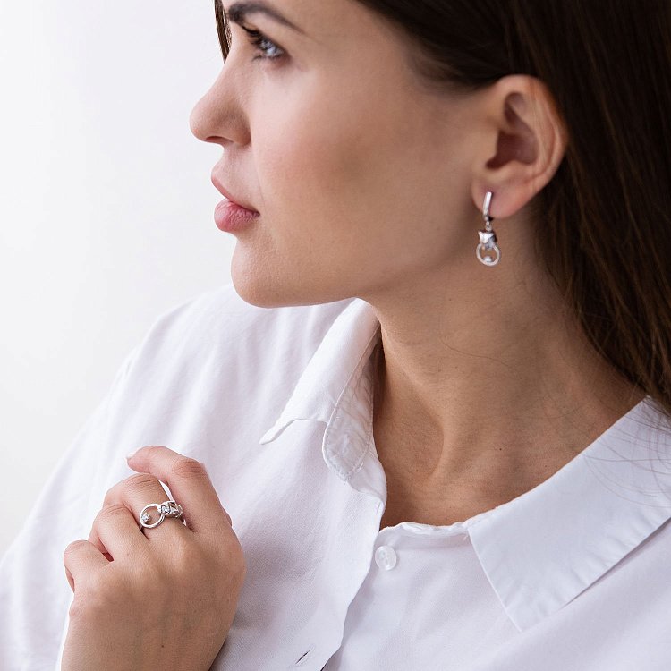 Сережки "Пантери" в білому золоті (фіаніти) с07473 від ювелірного магазину Онікс - 1