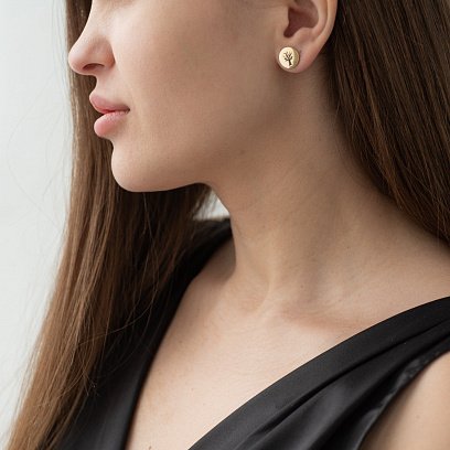 Сережки-пусети "Древо" в жовтому золоті с06714 №2