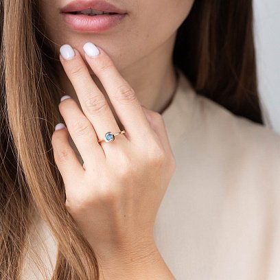 Золотое кольцо с топазом "Лондон голубой" к02486 №2