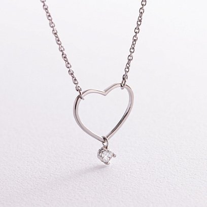 Серебряное колье "Сердечко" с фианитом 1087