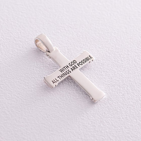 Серебряный крестик "With God all things are possible" (фианиты, оникс) 280 №4