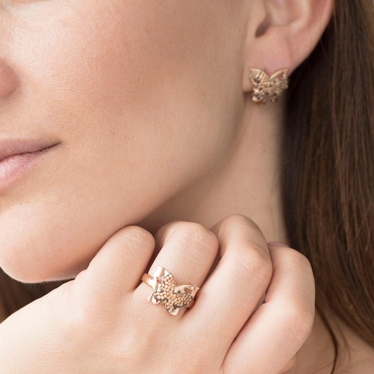 Золотое кольцо "Бабочка" с фианитами к05705 от ювелирного магазина Оникс - 4