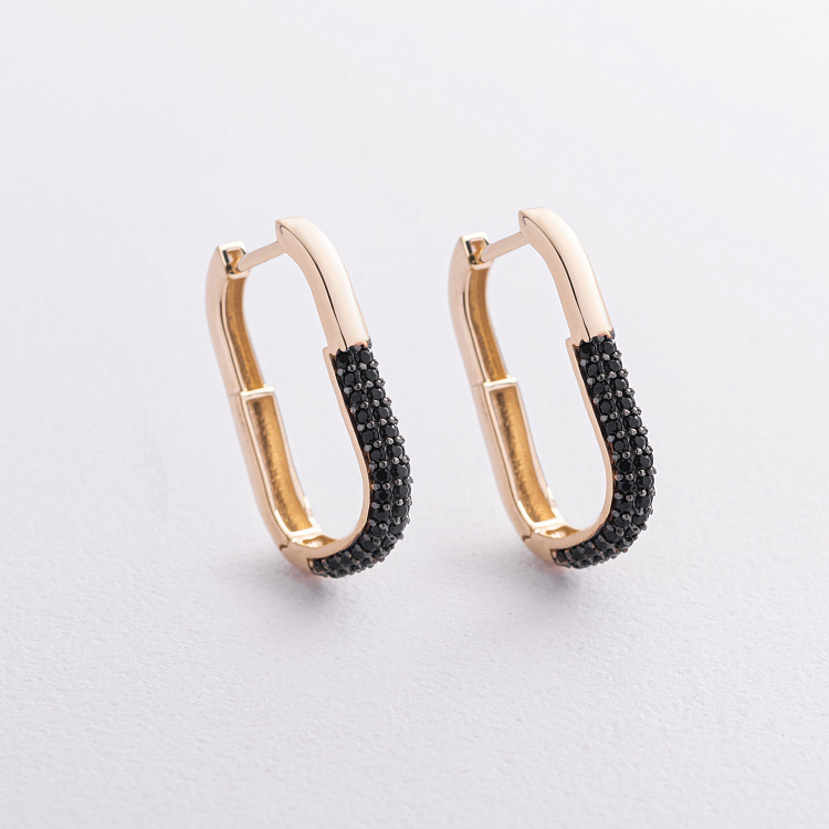 Золоті сережки з чорними фіанітами  с09501 від ювелірного магазину Онікс