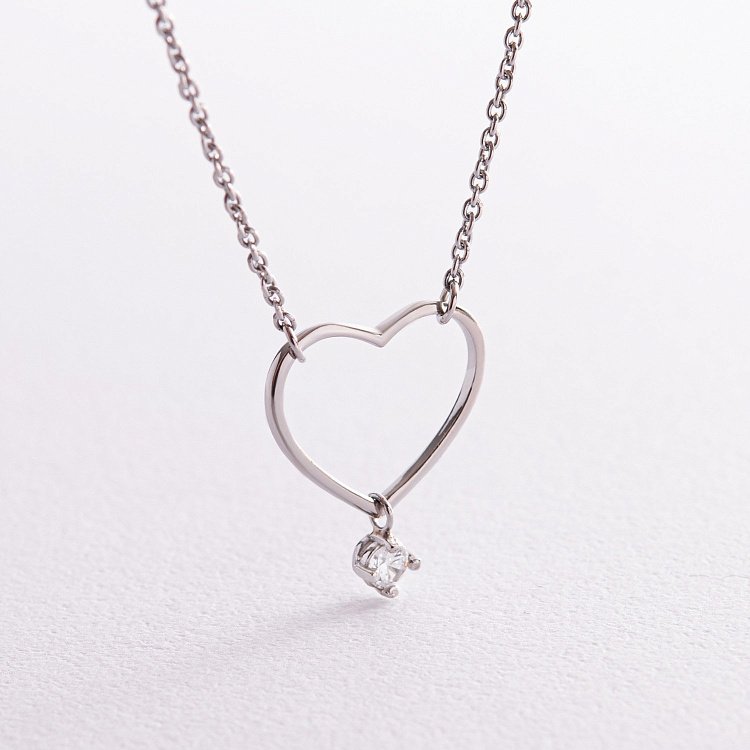 Серебряное колье "Сердечко" с фианитом 1087 от ювелирного магазина Оникс