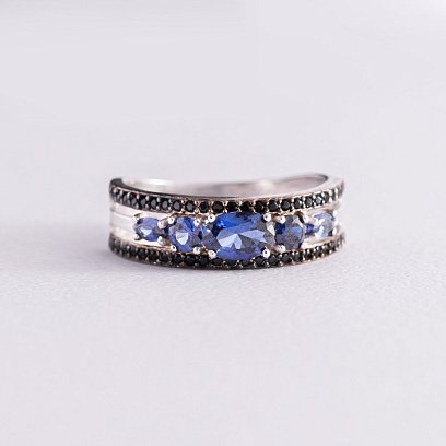 Серебряное кольцо с сапфирами и фианитами 1362/1р-HSPH
