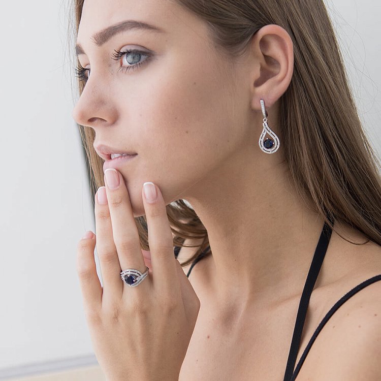 Серьги с синтетической шпинелью синего цвета с018 от ювелирного магазина Оникс - 4