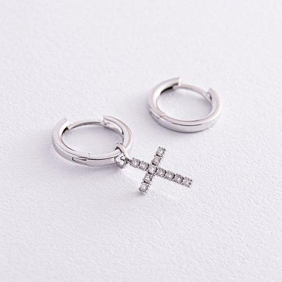 Золотые серьги - кольца с крестиком (бриллианты) 316251121 №2