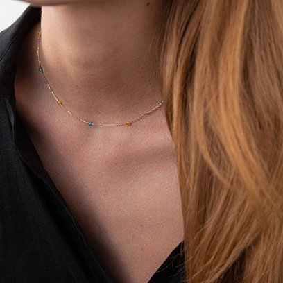 Колье "Free" в красном золоте (голубые и желтые фианиты) кол02249 №5