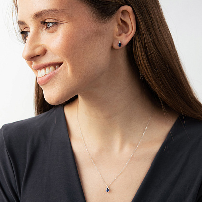 Кольє у білому золоті (діамант, сапфір) колб0194sm №6