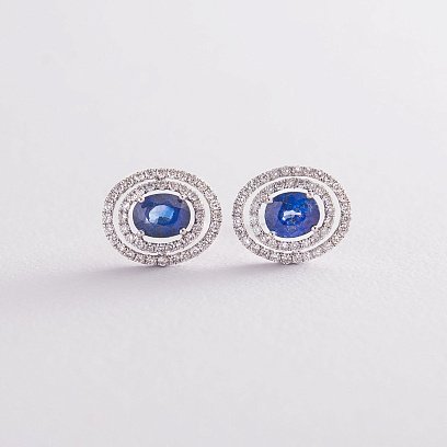 Золоті сережки-пусети (сапфір, діамант) с335ri