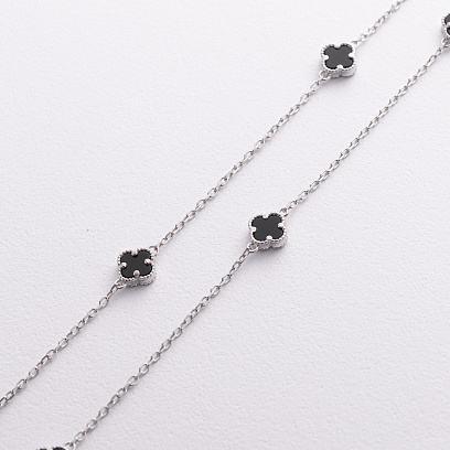 Серебряное колье "Клевер" (оникс) 181355