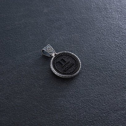 Серебряный кулон "Знак зодиака Близнецы" с эбеном 1041близнюки №5