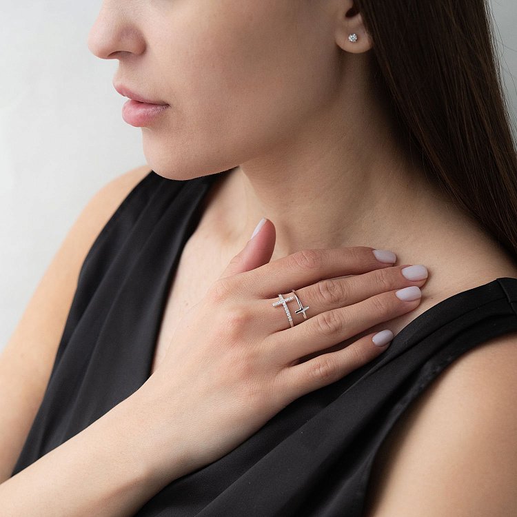 Подвійна золота каблучка з діамантами кб0336ri від ювелірного магазину Онікс - 2