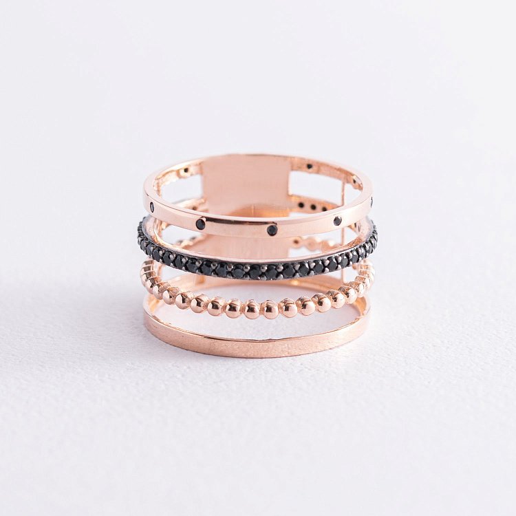 Золота каблучка з чорними фіанітами к05867 від ювелірного магазину Онікс