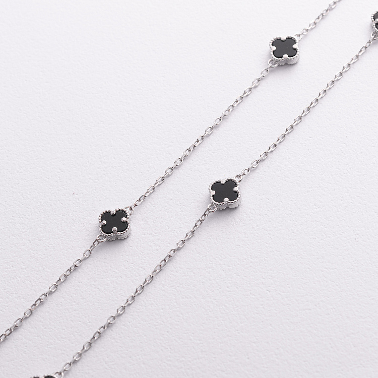 Серебряное колье "Клевер" (оникс) 181355 от ювелирного магазина Оникс