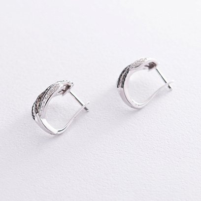 Золотые серьги с черными и белыми бриллиантами с723A1 №3