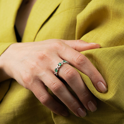 Золота каблучка "Конюшина" зі смарагдами та діамантами кб0671ca №2