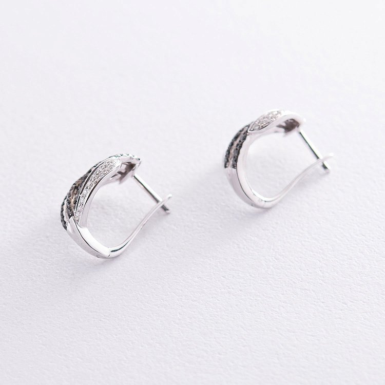 Золотые серьги с черными и белыми бриллиантами с723A1 от ювелирного магазина Оникс - 2