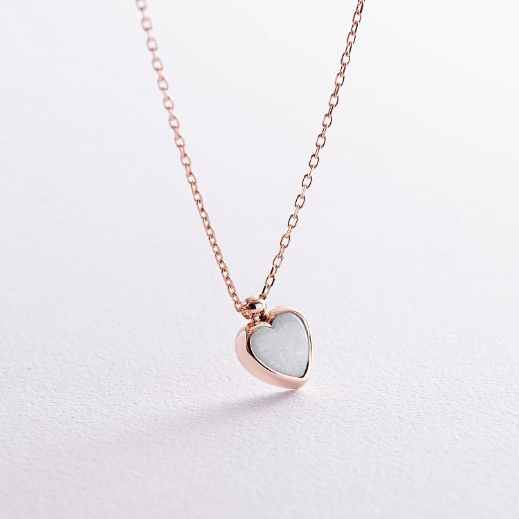 Колье "Сердечко" с синт. опалом (красное золото) кол02413 от ювелирного магазина Оникс