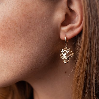 Серьги - кольца "Пантеры" в желтом золоте с08013 №4