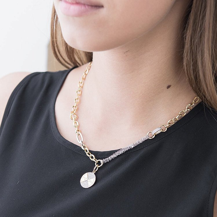 Эксклюзивное золотое колье с фианитами в стиле "Тиффани" кол00844 от ювелирного магазина Оникс