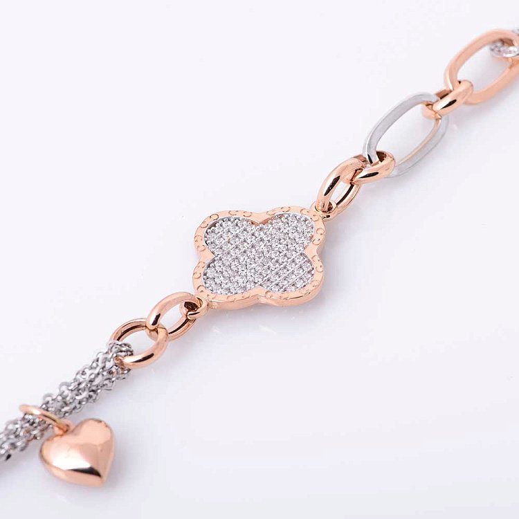 Браслет "Конюшина" з червоного і білого золота з фіанітами б02417 від ювелірного магазину Онікс - 2