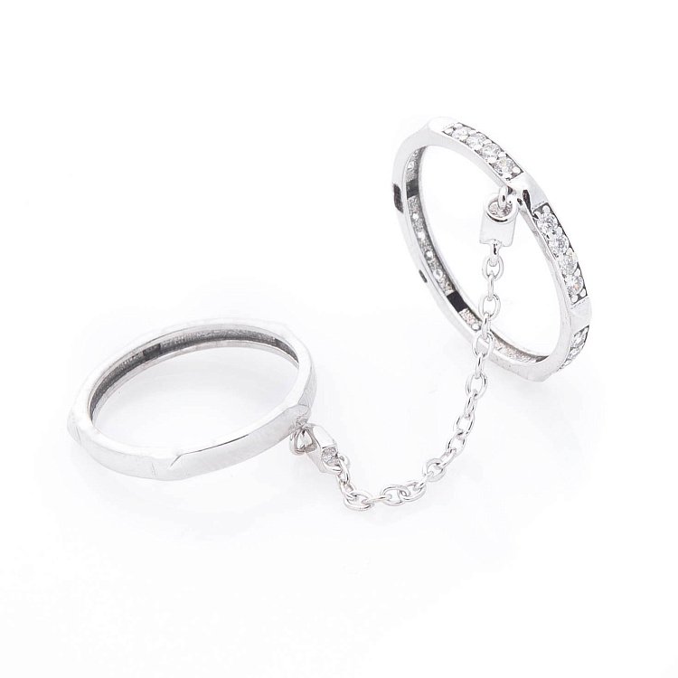 Золотое кольцо на две фаланги с фианитами к05509 от ювелирного магазина Оникс - 1