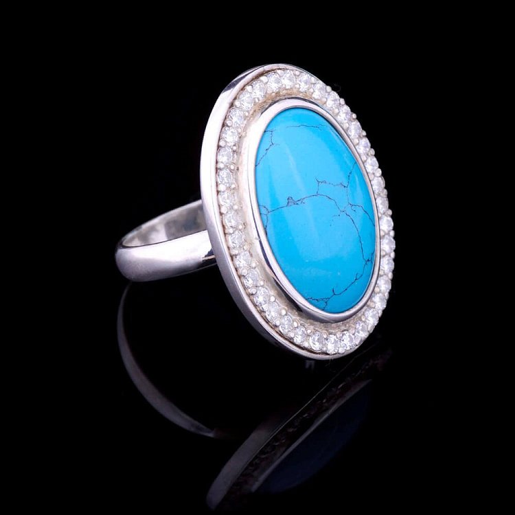 Каблучка (імітація бірюза, фіаніти) 11813б від ювелірного магазину Онікс - 1