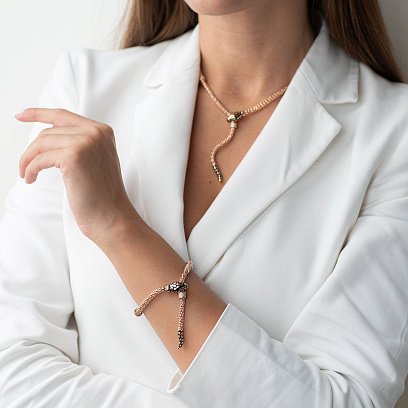 Колье "Змея" в красном золоте (фианит, эмаль) кол01727 №4