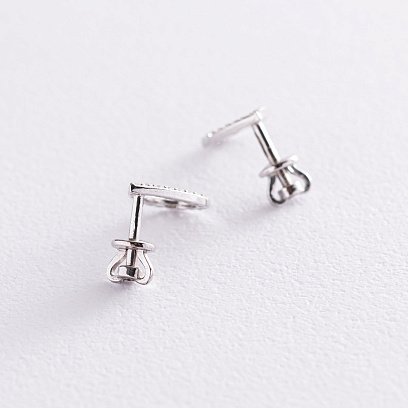 Серебряные серьги-пусеты "Капельки" (фианиты) 122897 №4