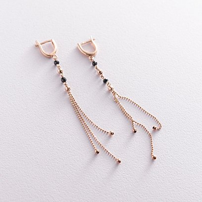 Золоті сережки "Кульки" з чорними фіанітами с07169