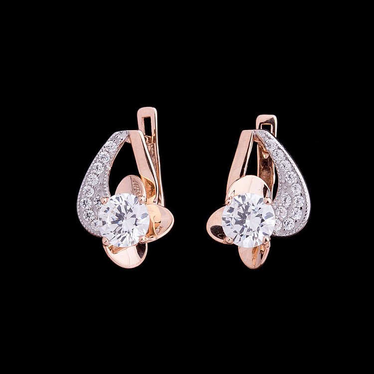 Золотые серьги с фианитами с03854 от ювелирного магазина Оникс - 3