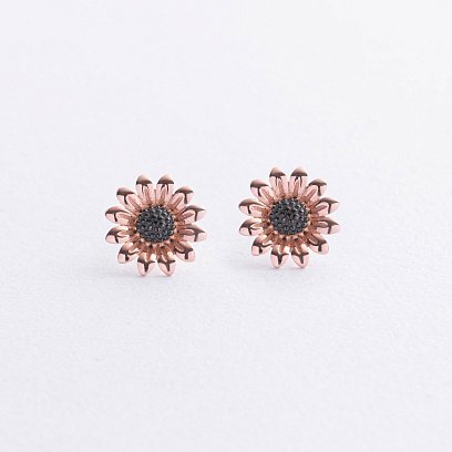 Серьги - пусеты "Подсолнухи" в красном золоте mini с09265