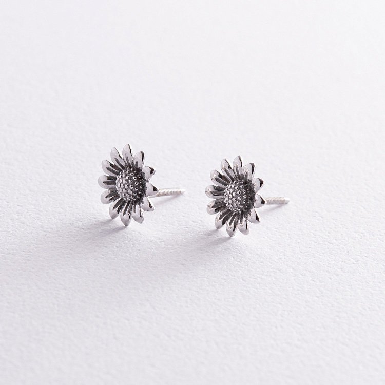 Серьги - пусеты "Подсолнухи" в белом золоте с08308 от ювелирного магазина Оникс - 7