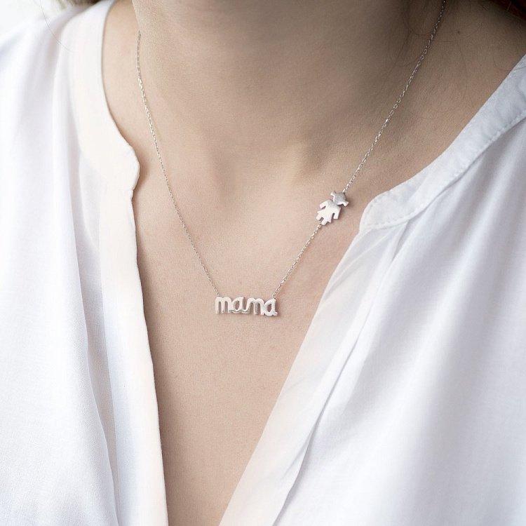 Серебряное колье Мама с девочкой 18564 от ювелирного магазина Оникс