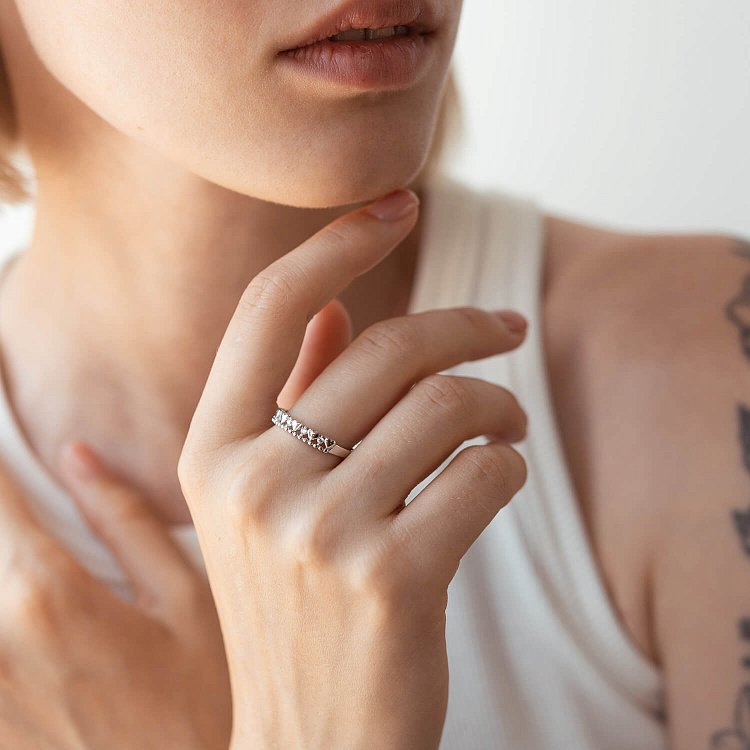 Кольцо "Сердечки" в белом золоте (фианиты) к07052 от ювелирного магазина Оникс - 4