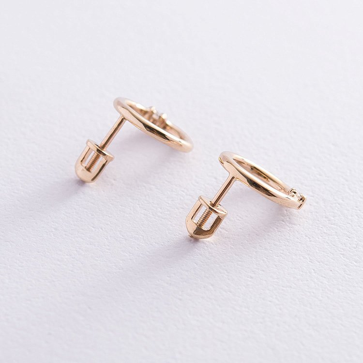 Серьги - пусеты "Удача" в красном золоте (фианиты) с06927 от ювелирного магазина Оникс - 2