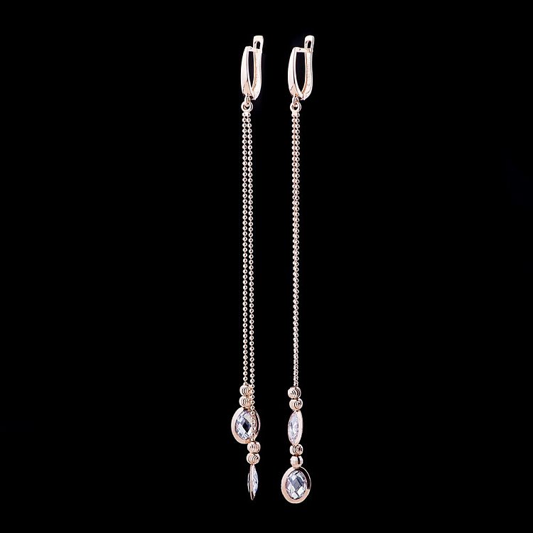 Золотые серьги с фианитами с04569 от ювелирного магазина Оникс - 1