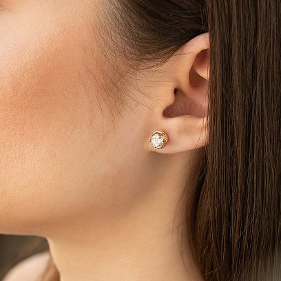 Серьги - пусеты с фианитами (красное золото) с02279 №2