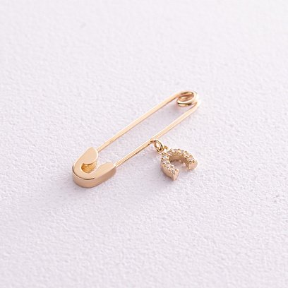 Золотая булавка "Подкова" (фианиты) зак00336