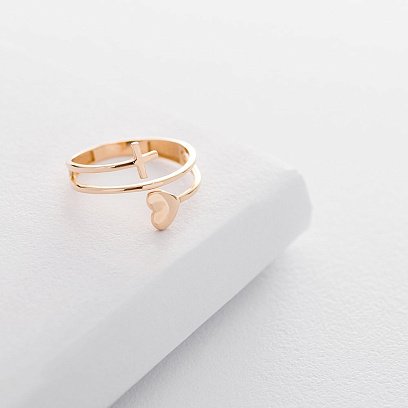 Золотое кольцо "Сердце и крестик" к05095