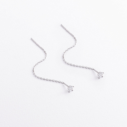 Срібні сережки - протяжки з фіанітами 902-01056