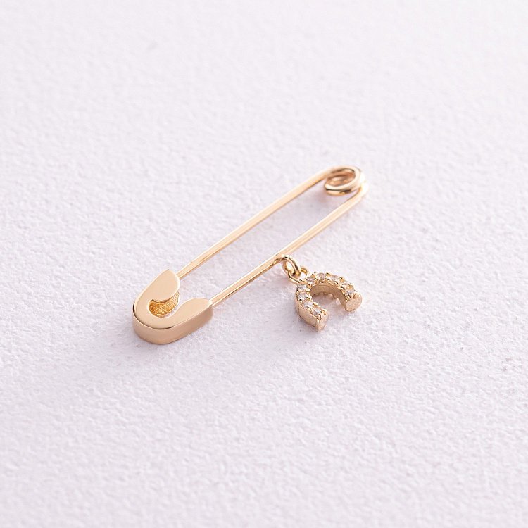 Золотая булавка "Подкова" (фианиты) зак00336 от ювелирного магазина Оникс