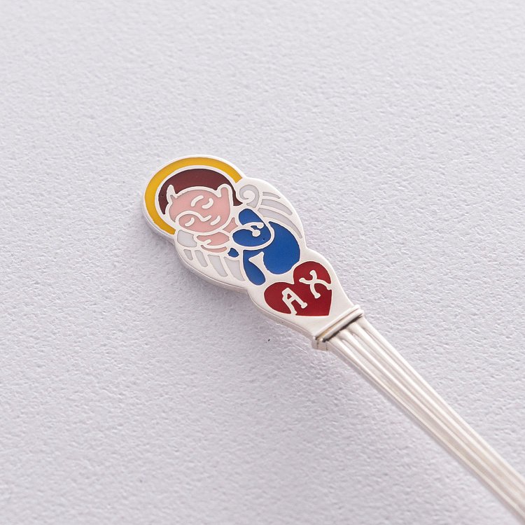 Срібна ложка з ангелом (емаль) 990069a від ювелірного магазину Онікс - 1