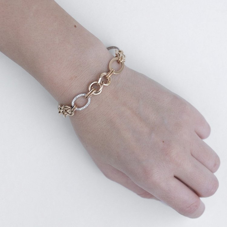 Золотий ланцюговий браслет з фіанітами б01483 від ювелірного магазину Онікс - 2