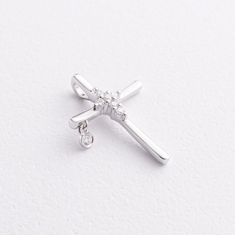 Крестик в белом золоте с бриллиантами пб0374lg от ювелирного магазина Оникс