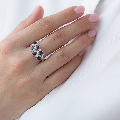 Золотое кольцо с сапфирами и бриллиантами R3843Scha №2