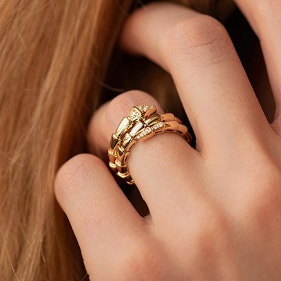 Кольцо "Змея" в желтом золоте (фианиты) к08069 №5